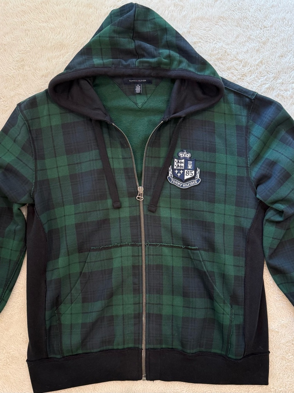 Tommy Hilfiger Black Watch Plaid Full Zip Hoodie XL
